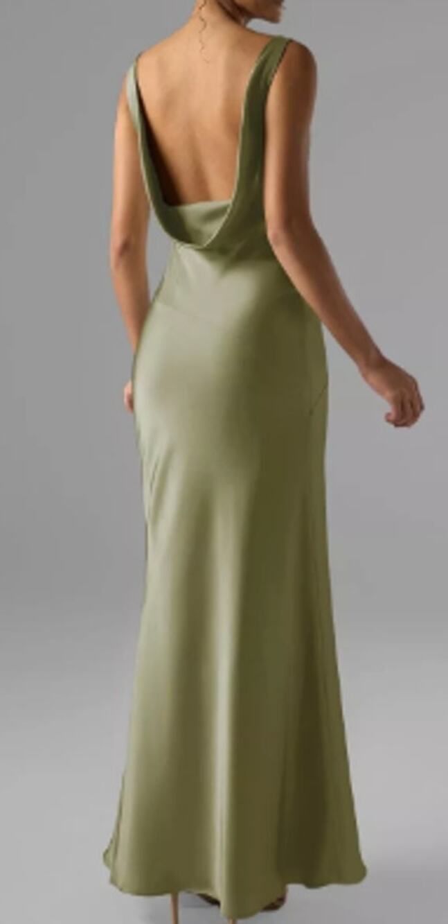 AW BRIDAL 2 XS green fennel seed Rachael satin charmeuse maxi dress NEW 0B16